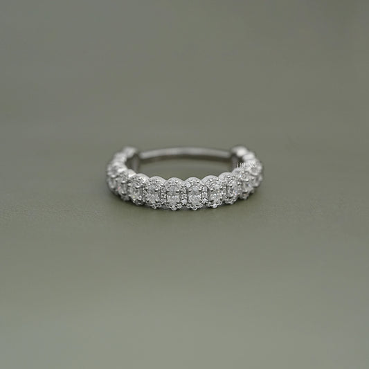 Oval Cut Lab Grown Diamond Halo Half Eternity Wedding Band Half Eternity