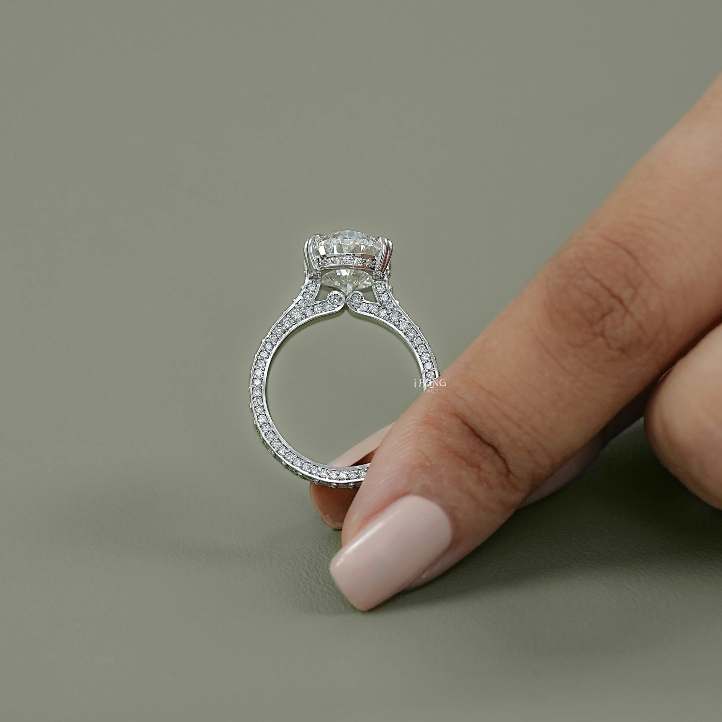 Oval Cut Hidden Halo Pavé Eternity Ring Solitaire Accent Ring
