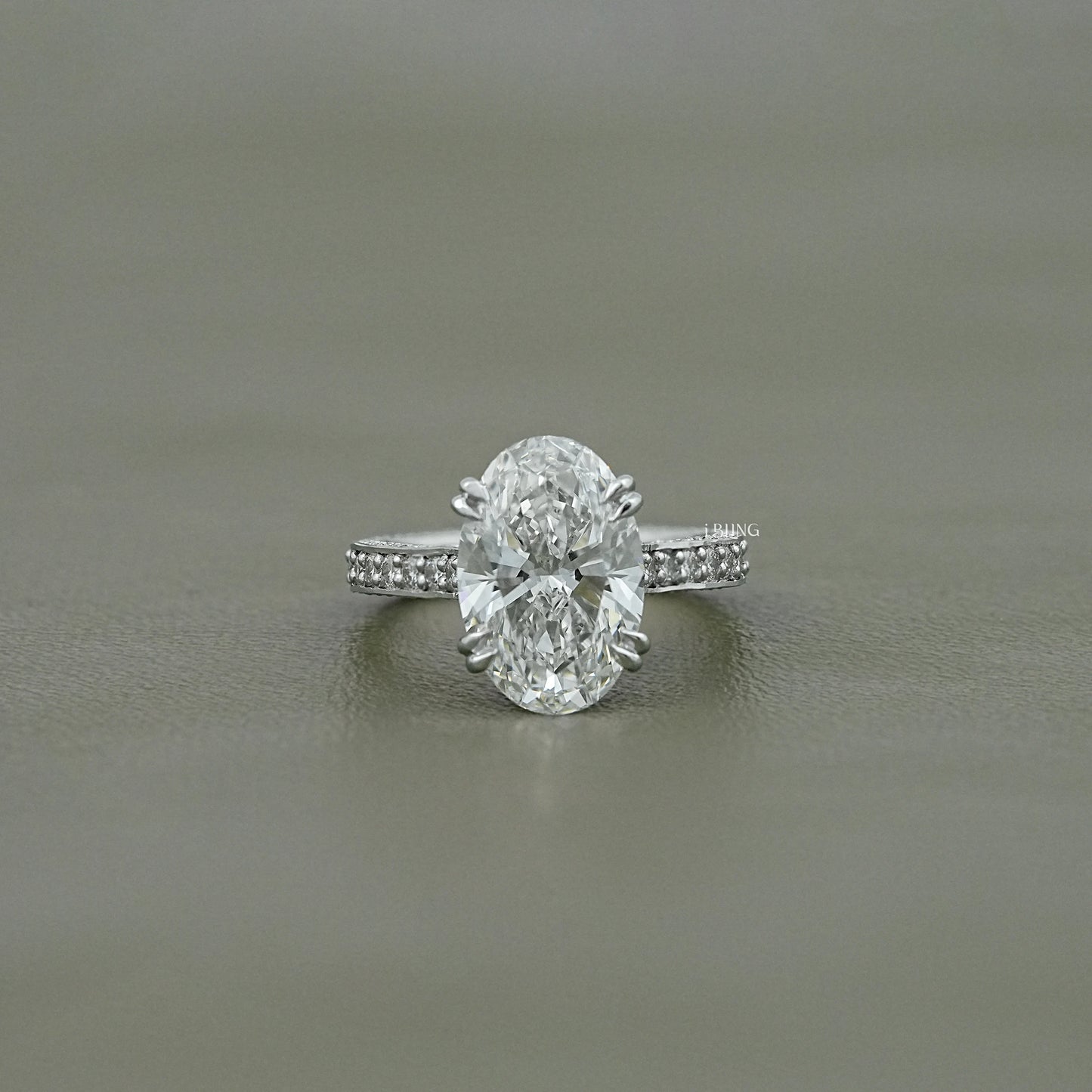 Oval Cut Hidden Halo Pavé Eternity Ring Solitaire Accent Ring