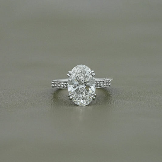 Oval Cut Hidden Halo Pavé Eternity Ring Solitaire Accent Ring