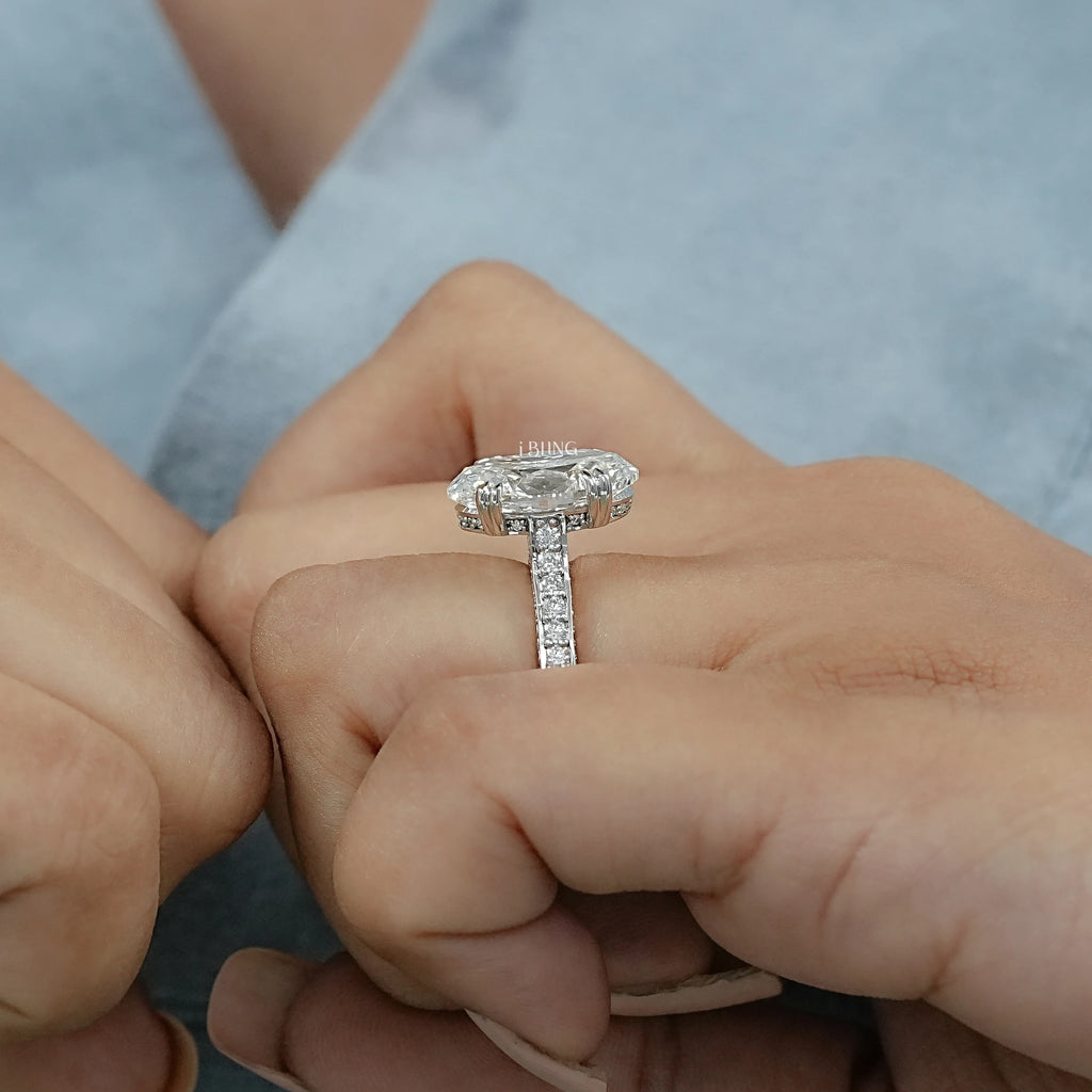Oval Cut Hidden Halo Pavé Eternity Ring