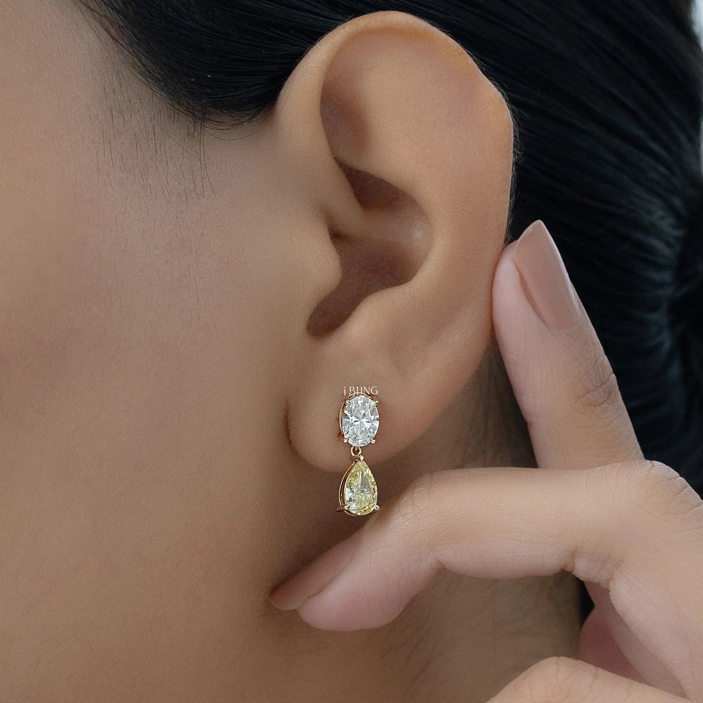 Oval Lab Diamond & Pear Yellow Diamond Dangle Drop Earrings Dangle & Drops