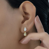 Oval Lab Diamond & Pear Yellow Diamond Dangle Drop Earrings