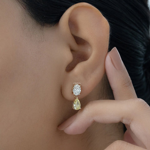 Oval Lab Diamond & Pear Yellow Diamond Dangle Drop Earrings