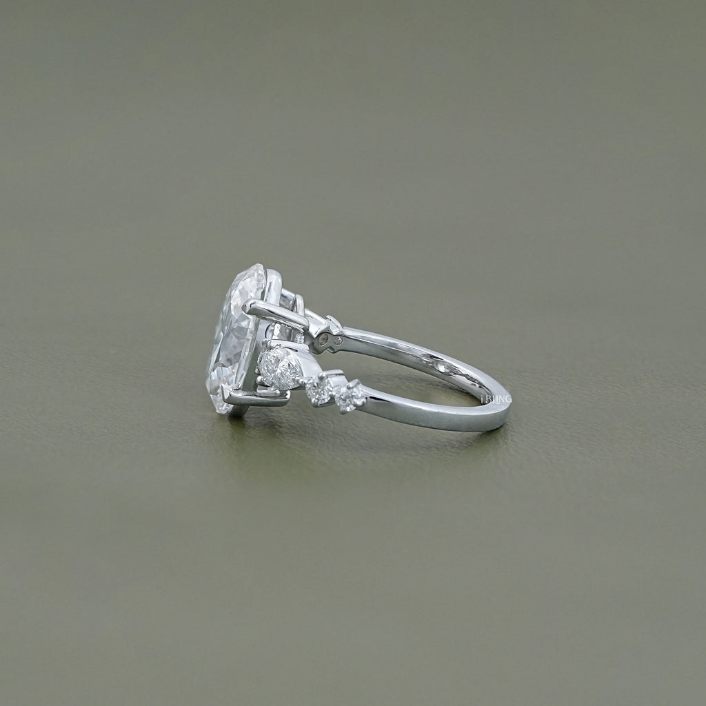 Oval Cut Lab Diamond Solitaire Accent Engagement Ring