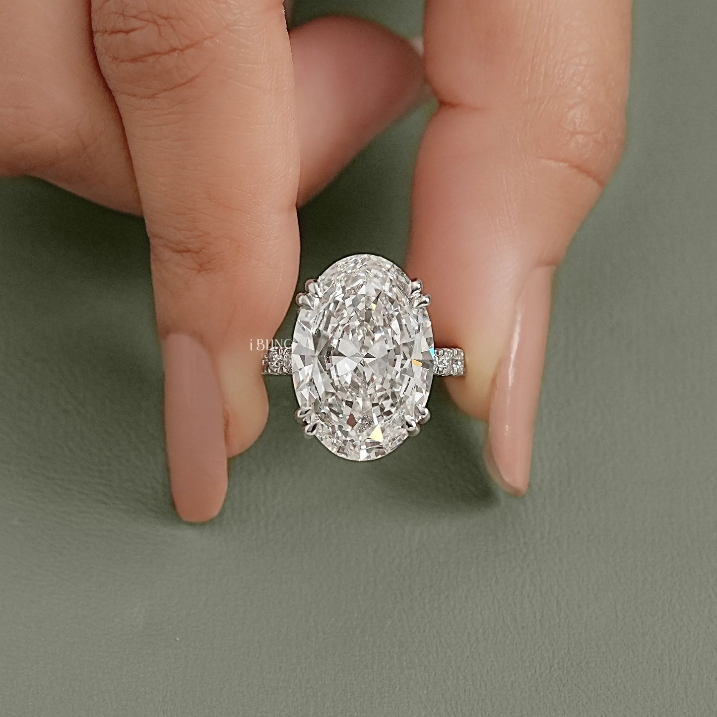 Oval Lab Diamond Accent Set Engagement Ring Solitaire Accent Ring