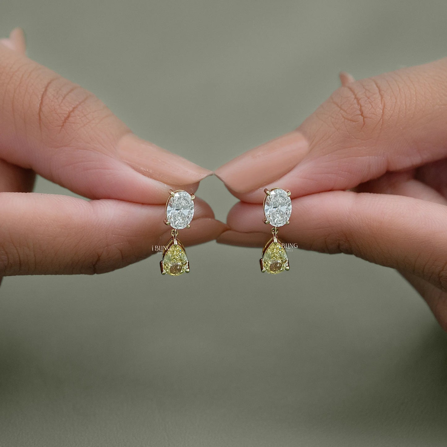 Oval Lab Diamond & Pear Yellow Diamond Dangle Drop Earrings Dangle & Drops