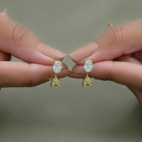 Oval Lab Diamond & Pear Yellow Diamond Dangle Drop Earrings