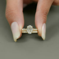 Oval Cut Lab Diamond Solitaire Accent Bridal Ring Set