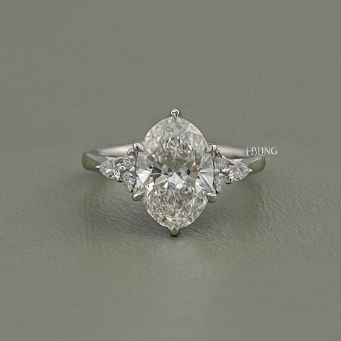 Oval Cut Solitaire Accent Diamond Ring
