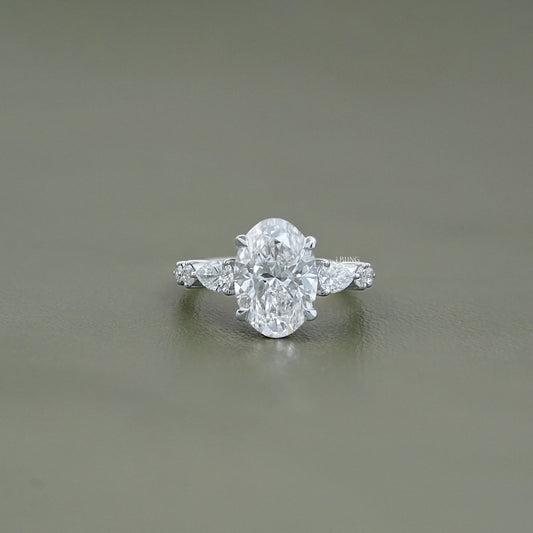 Oval Cut Lab Diamond Solitaire Accent Engagement Ring Solitaire Accent Ring