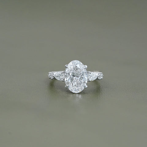 Oval Cut Lab Diamond Solitaire Accent Engagement Ring