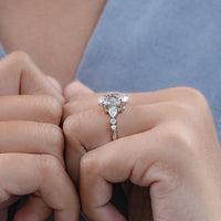 Oval Cut Lab Diamond Solitaire Accent Engagement Ring