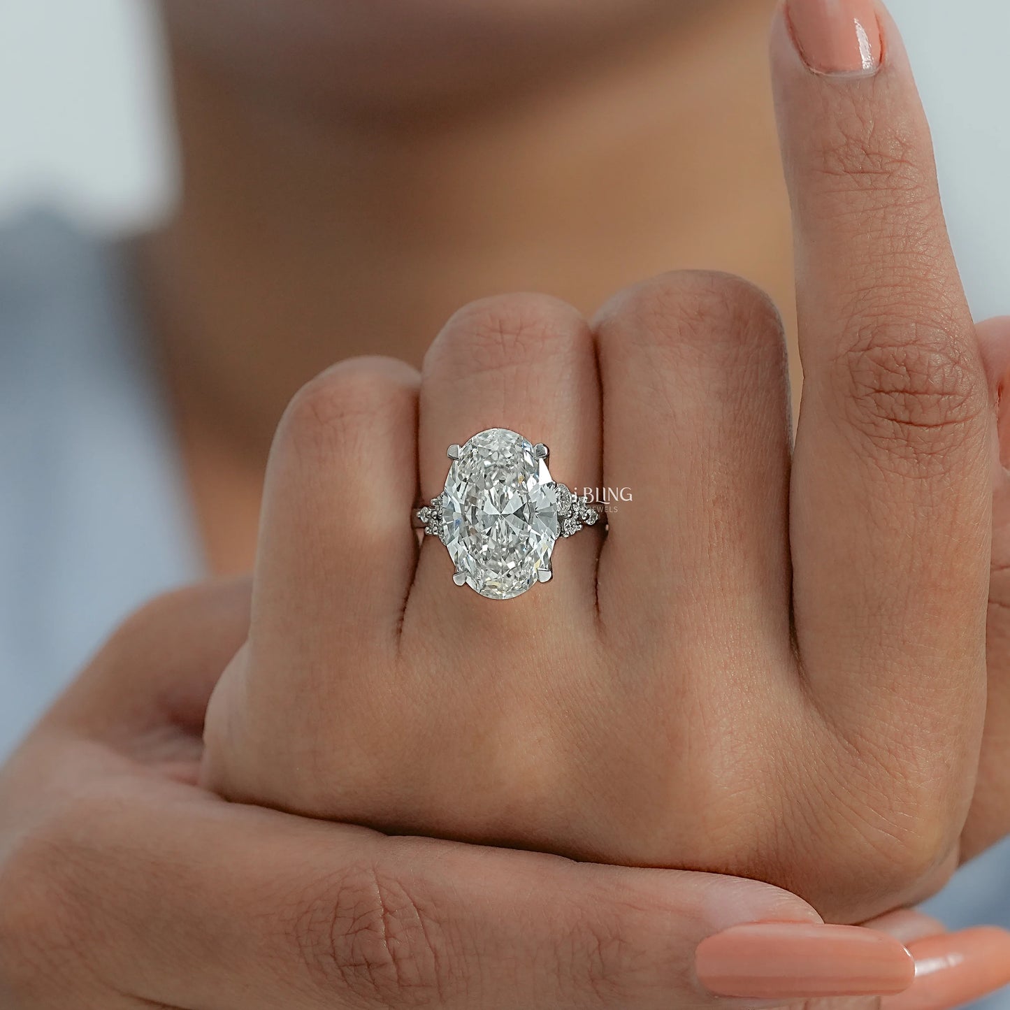 Oval Diamond Solitaire Accent Engagement Ring Solitaire Accent Ring