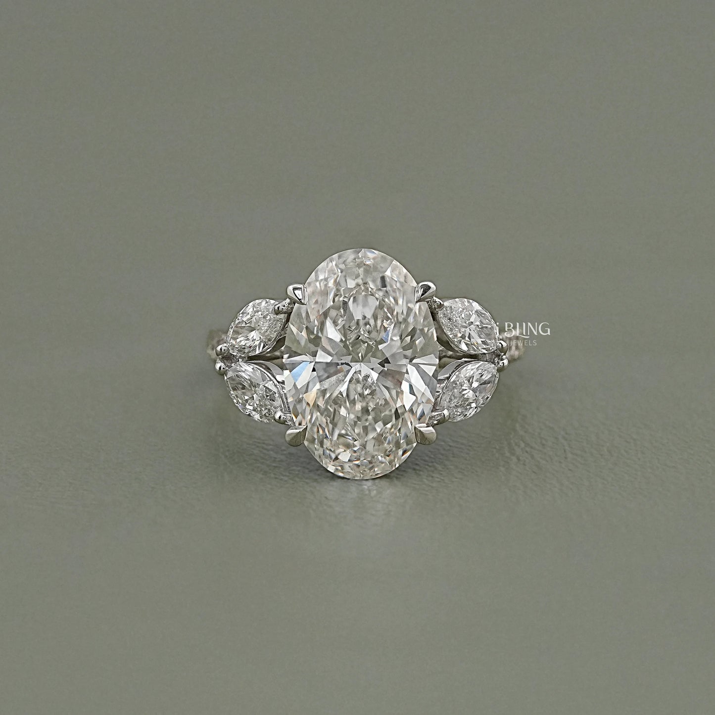 Oval Cut Diamond Solitaire Cluster Engagement Ring Solitaire Accent Ring