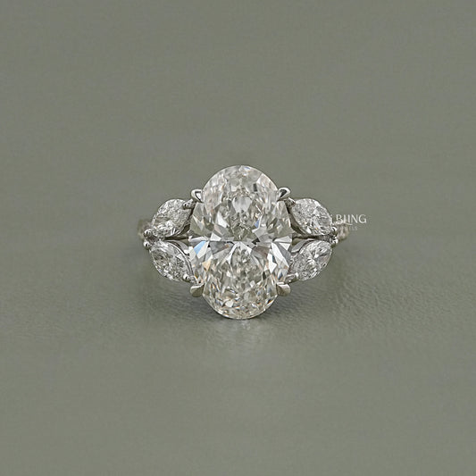 Oval Cut Diamond Solitaire Cluster Engagement Ring Solitaire Accent Ring
