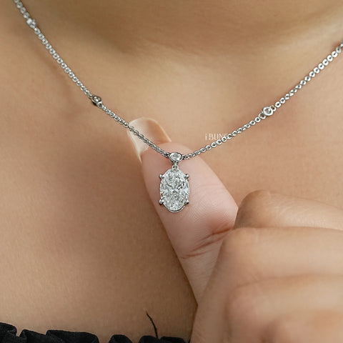 Oval Cut Lab Diamond Station Necklace