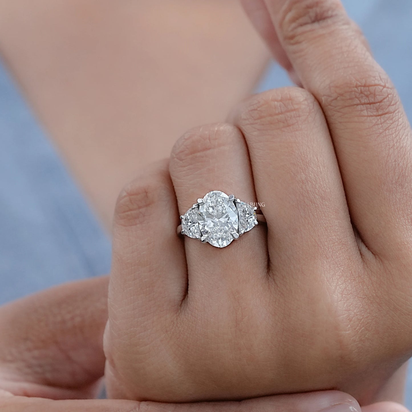 Oval Cut Diamond Three stone Engagement Ring Solitaire Ring