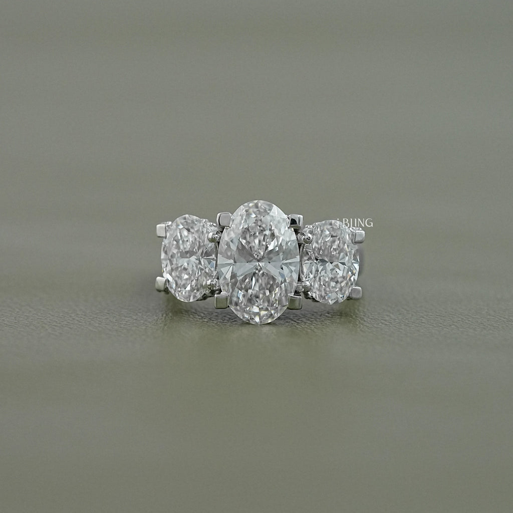 Three Stone Oval Cut Lab Diamond Engagement Ring