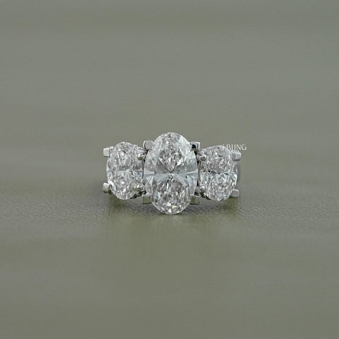 Three Stone Oval Cut Lab Diamond Engagement Ring
