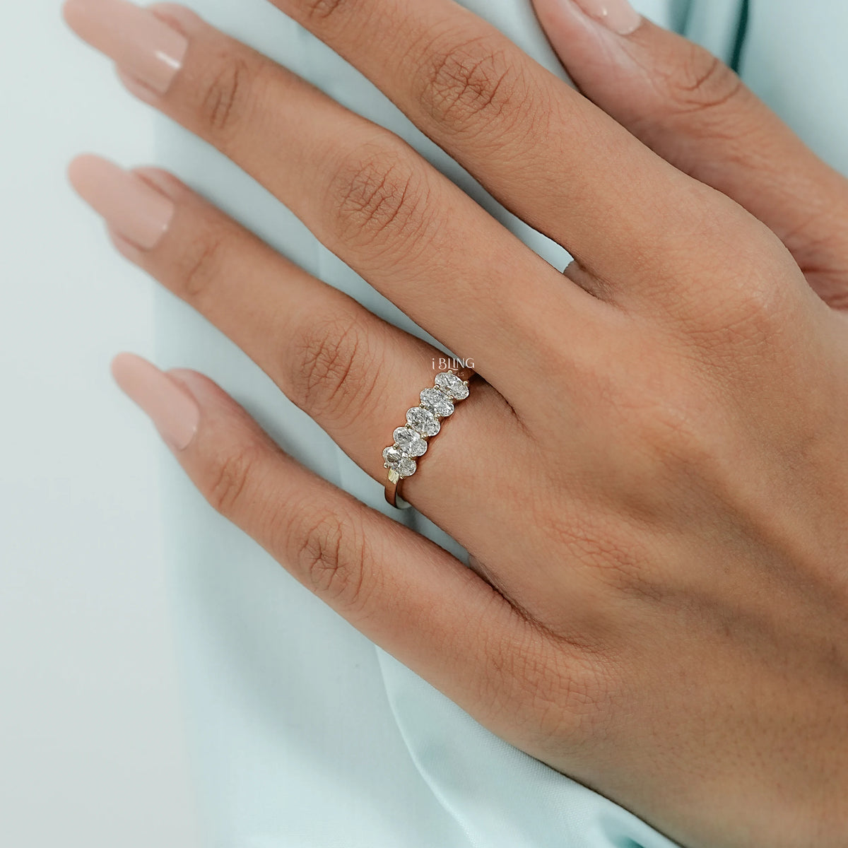 Oval Cut Lab Diamond Five Stone Wedding Band 5 Stone Ring