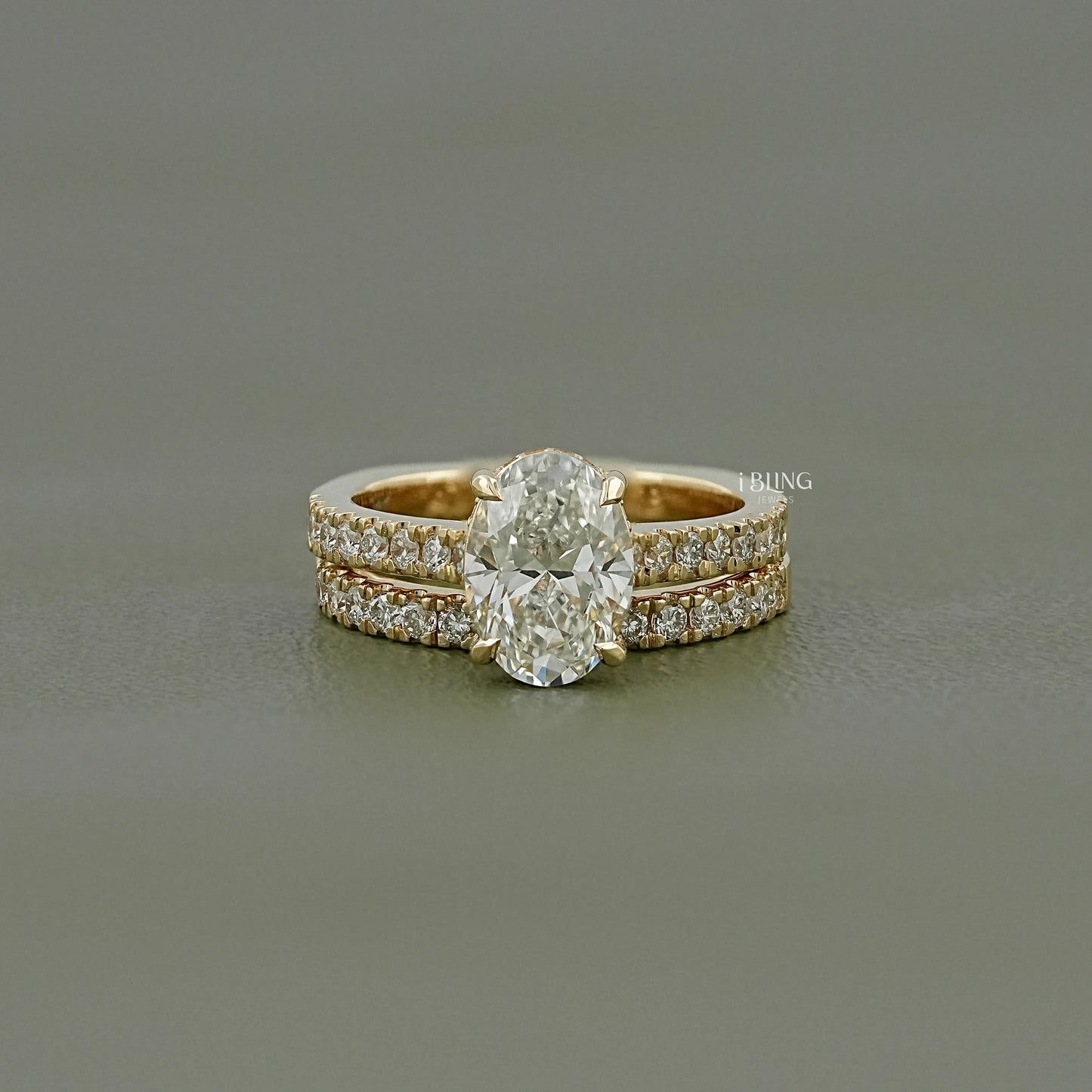 Oval Cut Lab Diamond Solitaire Accent Bridal Ring Set Bridal Ring Set