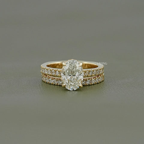 Oval Cut Lab Diamond Solitaire Accent Bridal Ring Set