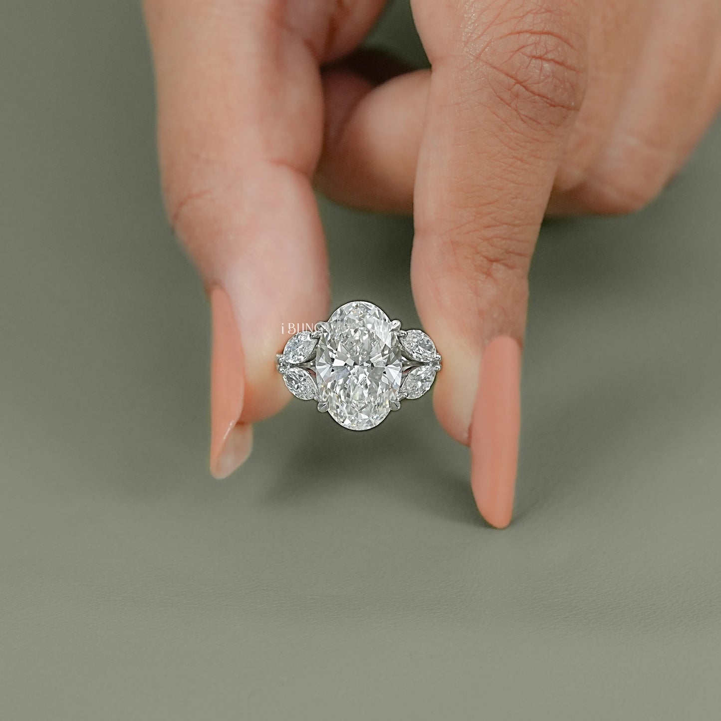 Oval Cut Diamond Solitaire Cluster Engagement Ring Solitaire Accent Ring