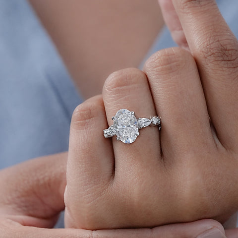 Oval Cut Lab Diamond Solitaire Accent Engagement Ring