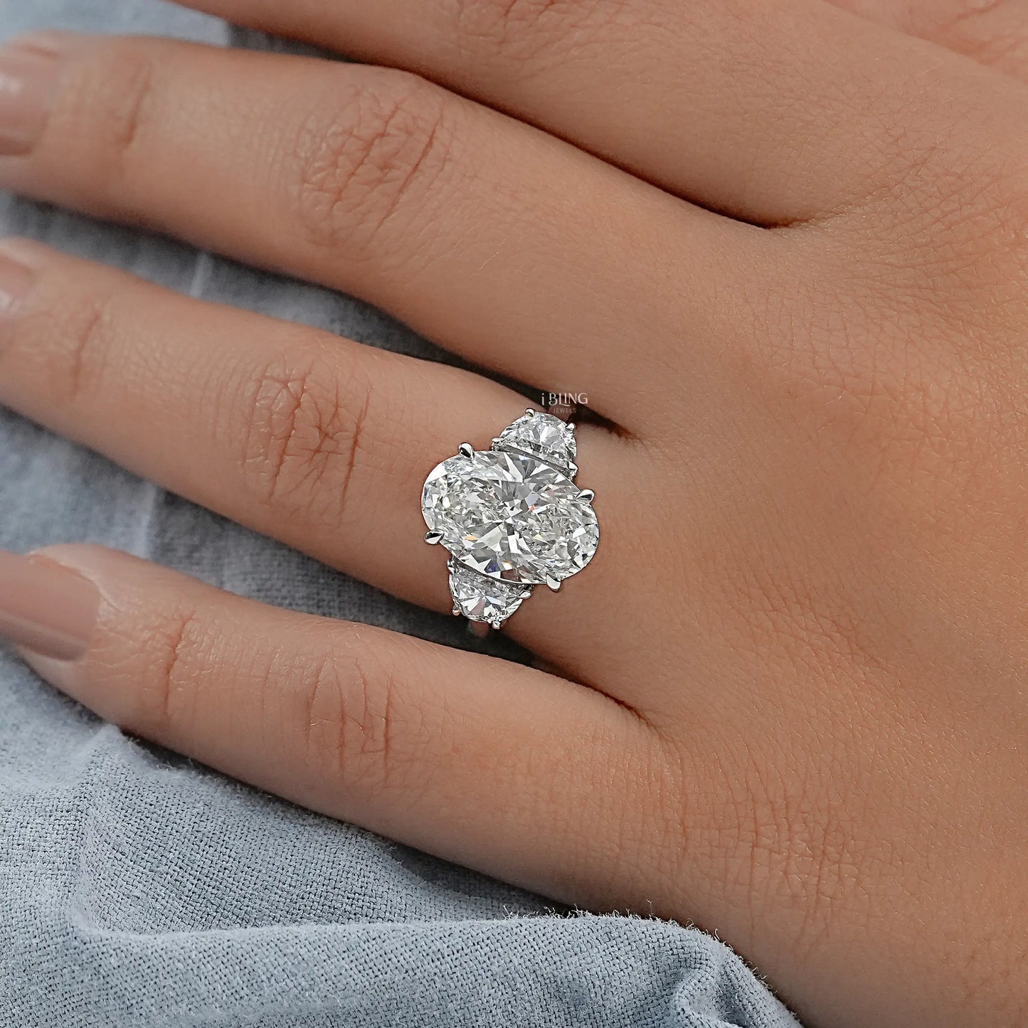 Oval Lab Grown Diamond Three Stone Ring Solitaire Ring