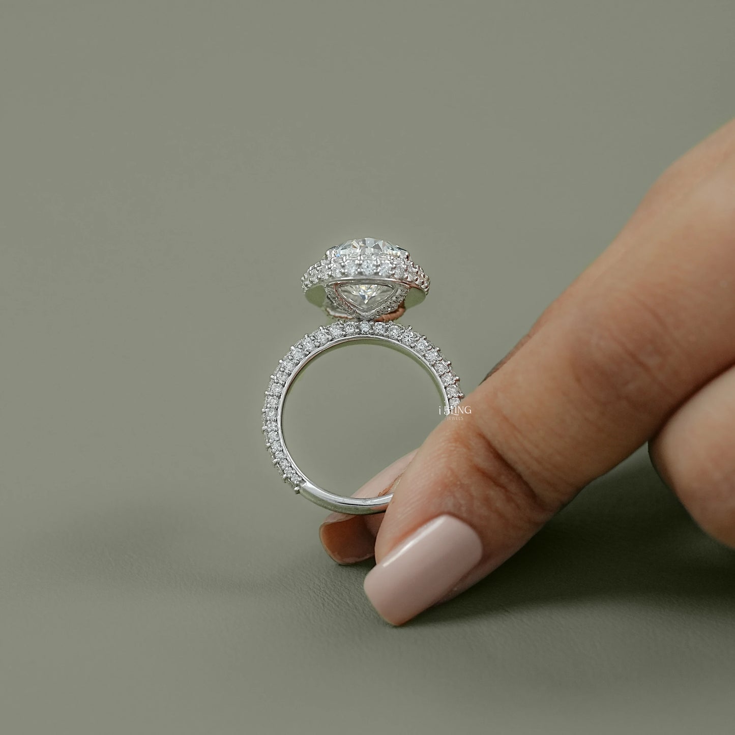Double Halo Oval Cut Pave Set Ring Halo Ring