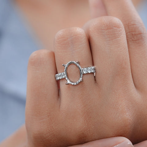 Oval Shape Semi Mount Lab Diamond Engagement Ring