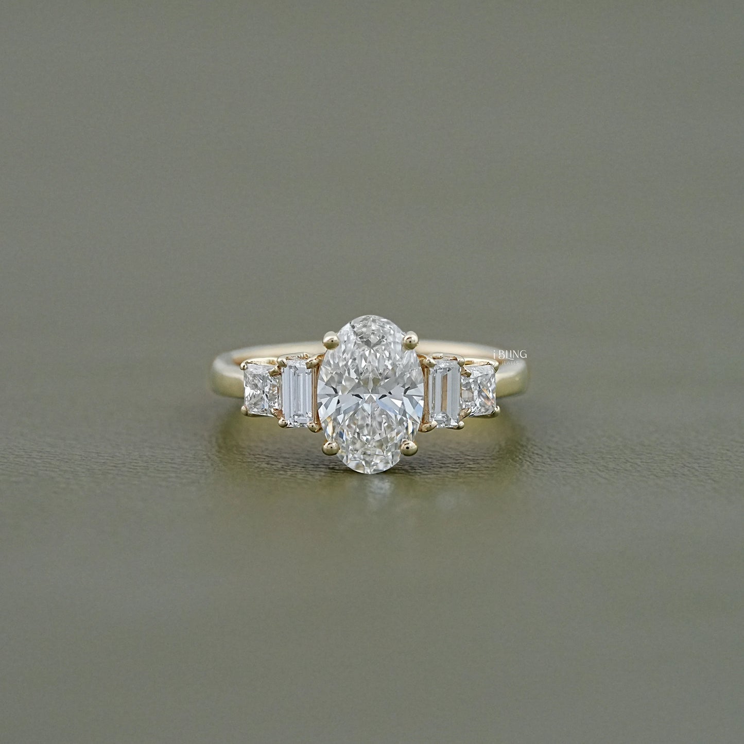 iBling Jewels Oval and Baguette Princess Five Stone Lab Grown Diamond Engagement Ring design