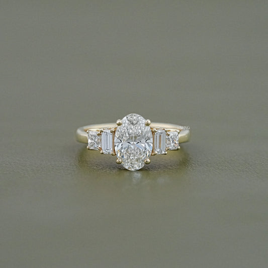 iBling Jewels Oval and Baguette Princess Five Stone Lab Grown Diamond Engagement Ring design