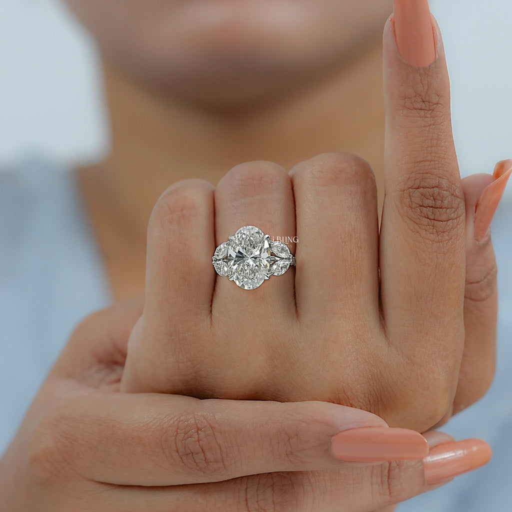 Oval Cut Diamond Solitaire Cluster Engagement Ring