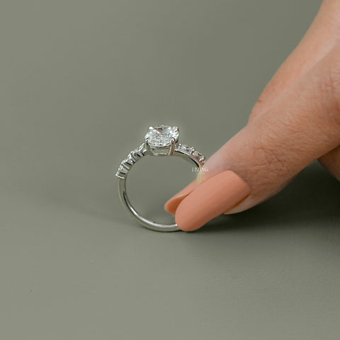 Oval Cut Diamond Solitaire Accent Engagement Ring