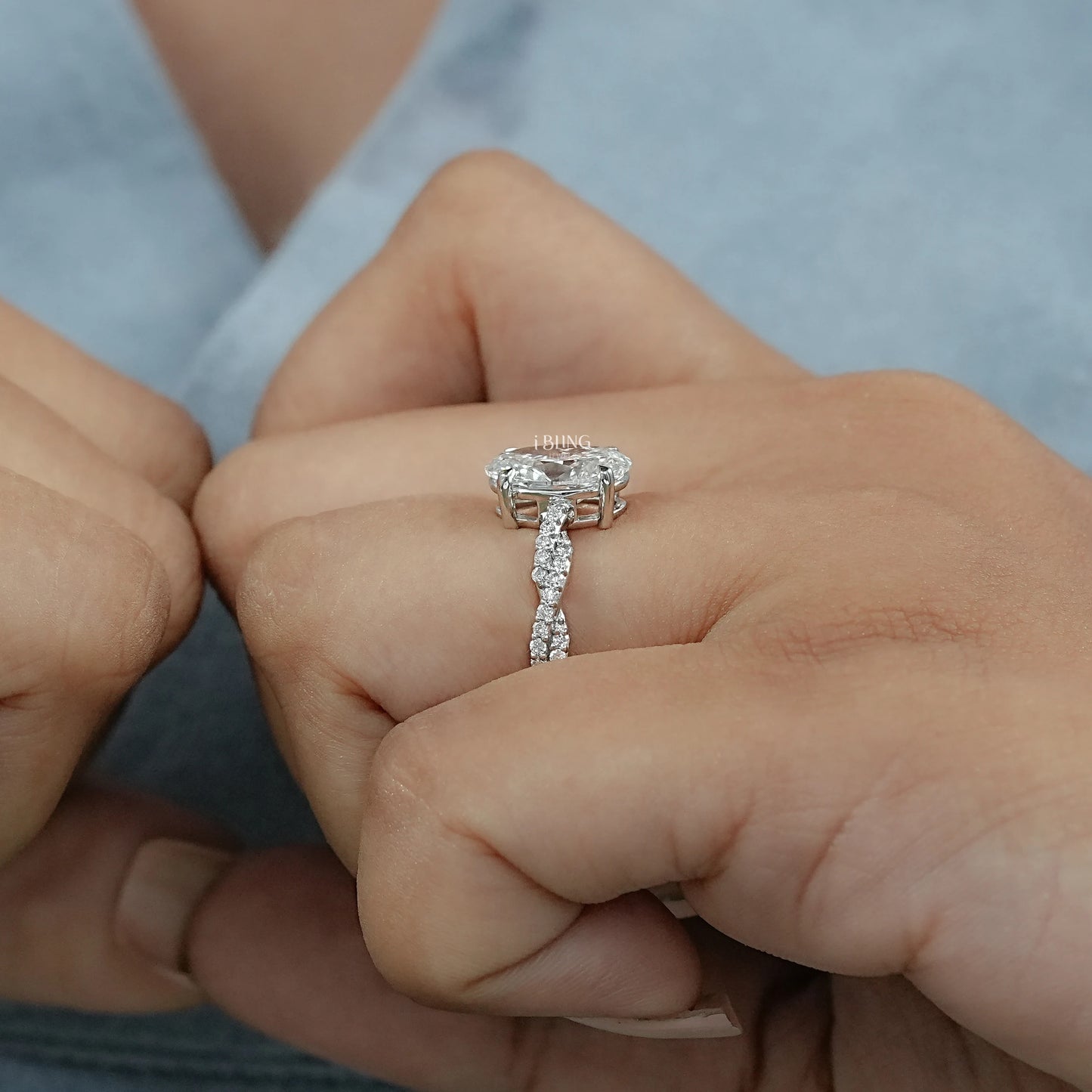 Twisted Accent Oval Cut Engagement Ring Solitaire Accent Ring
