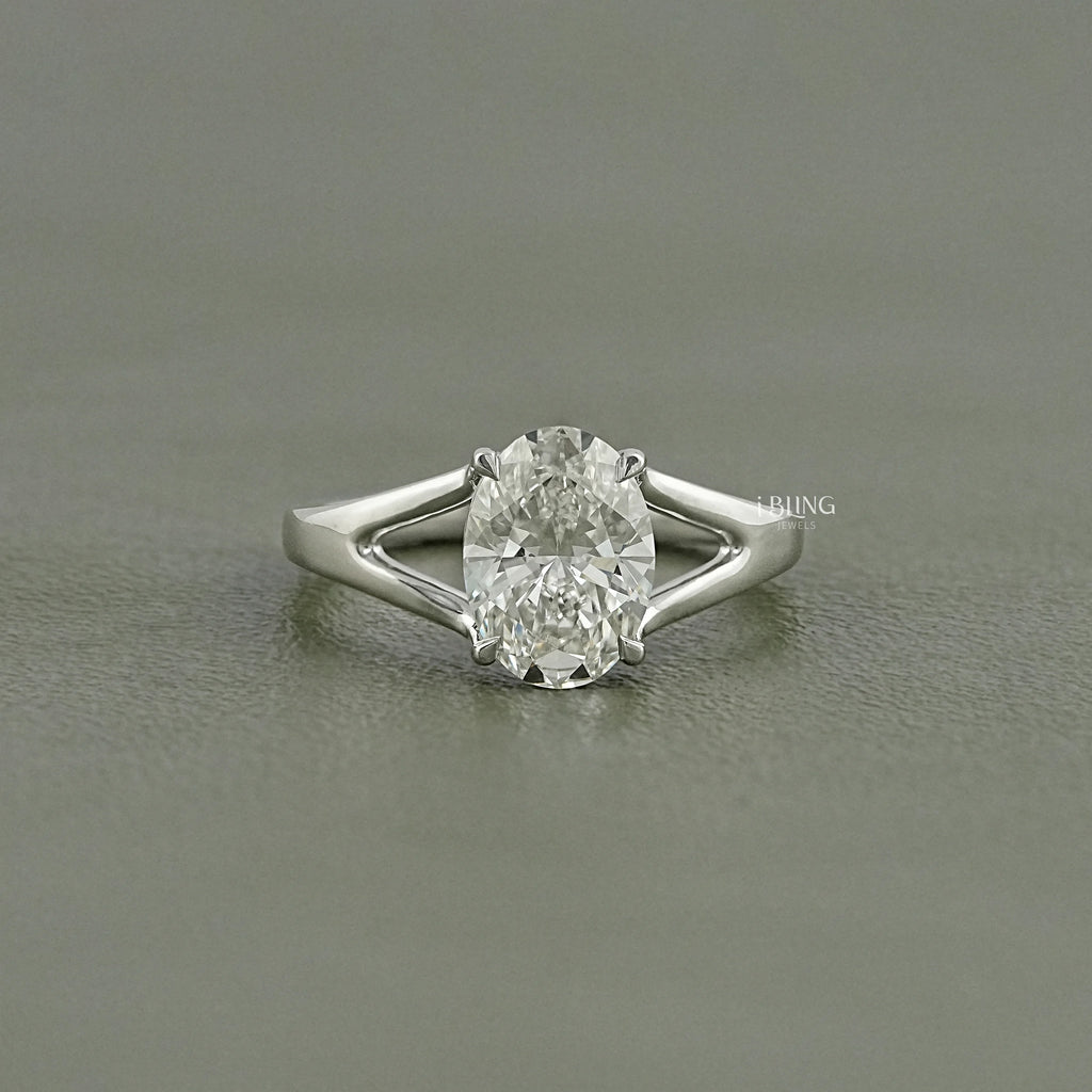 Oval Lab Diamond Split Shank Engagement Ring