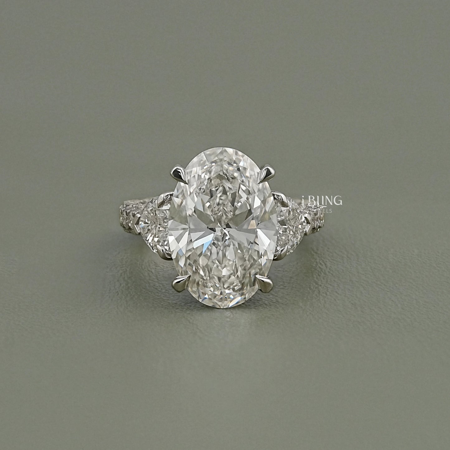 Oval Cut Three Stone Accent Diamond Ring Solitaire Accent Ring