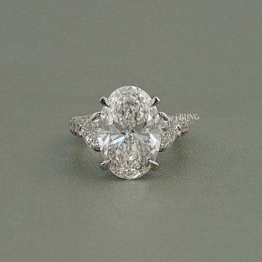 Oval Cut Three Stone Accent Diamond Ring Solitaire Accent Ring