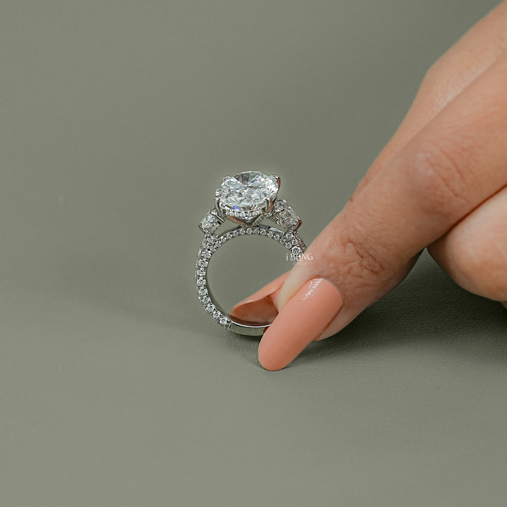 Oval Cut Three Stone Accent Diamond Ring