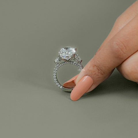 Oval Cut Three Stone Accent Diamond Ring