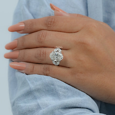 Oval Cut Diamond Solitaire Cluster Engagement Ring