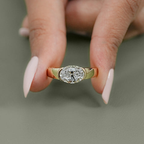 Oval Cut Diamond Half Bezel Set Solitaire Ring