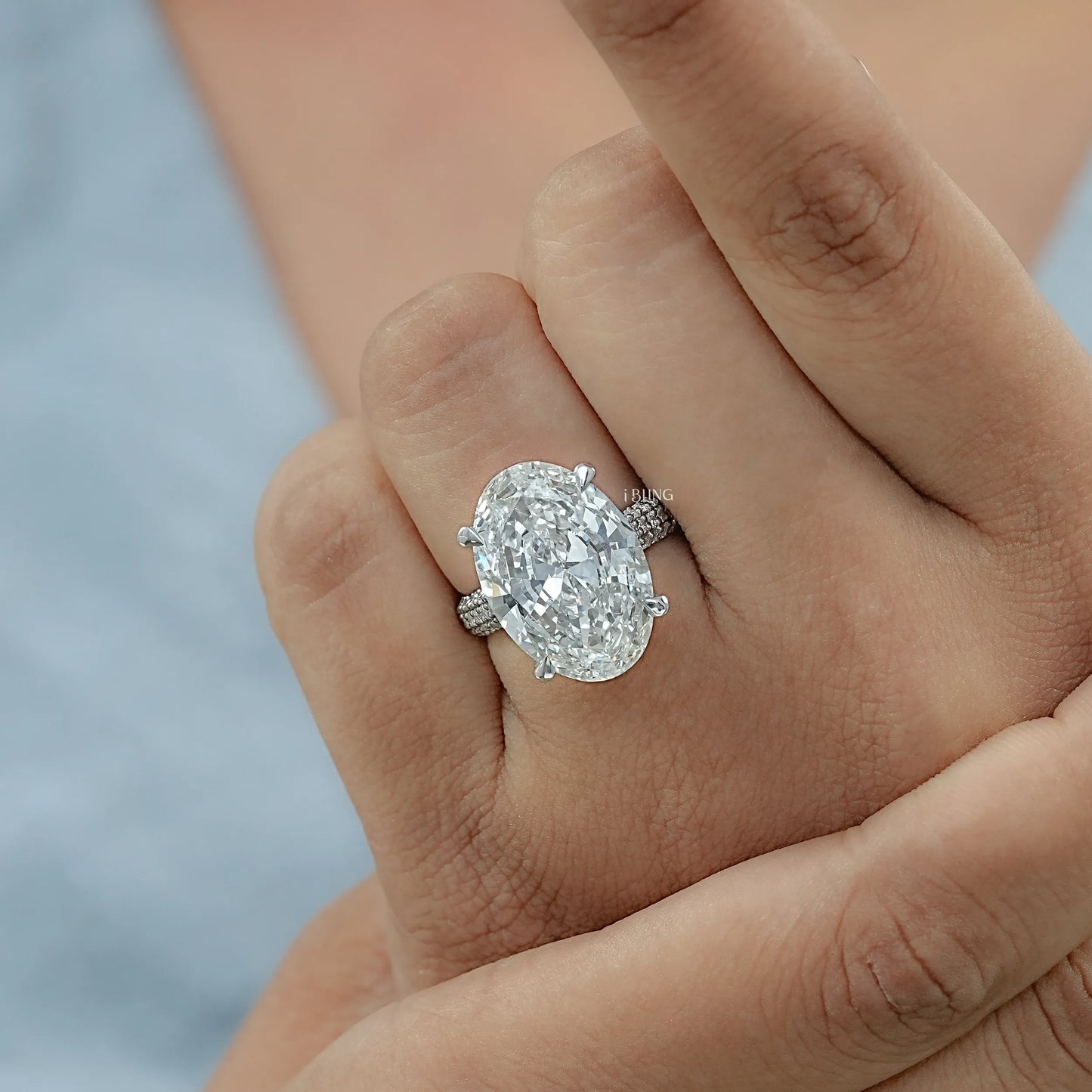 Oval Diamond Hidden Halo Pave Ring Halo Ring