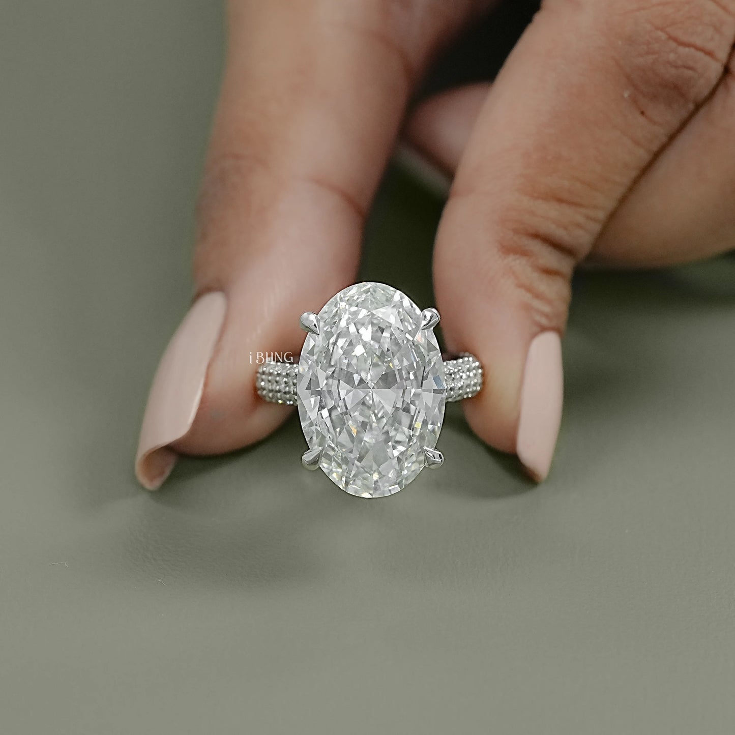 Oval Diamond Hidden Halo Pave Ring Halo Ring
