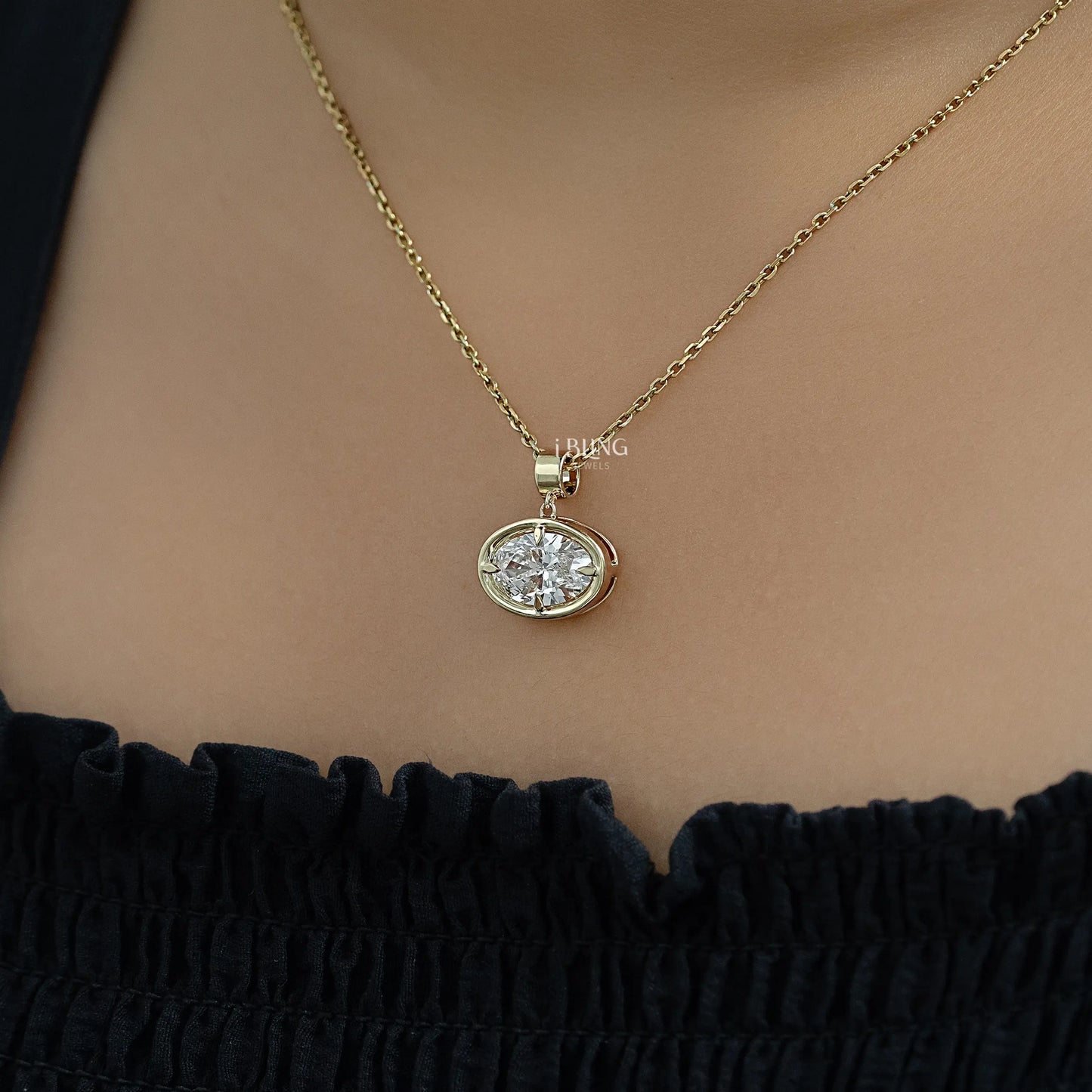 East West Oval Cut Lab Grown Diamond Pendant Pendants