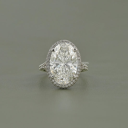 Oval Diamond Split Shank Hidden Halo Ring Halo Ring