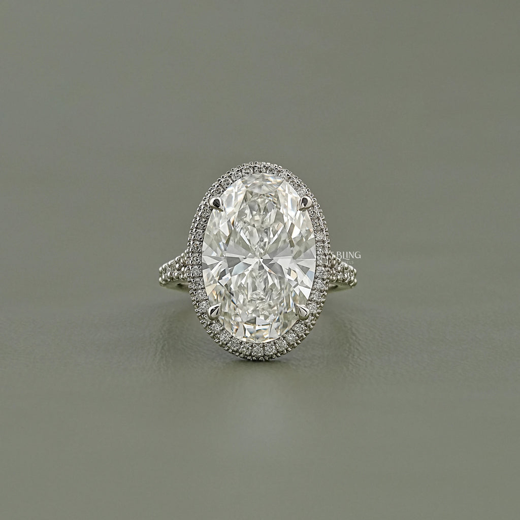 Oval Diamond Split Shank Hidden Halo Ring