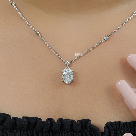 Oval Cut Lab Diamond Station Necklace